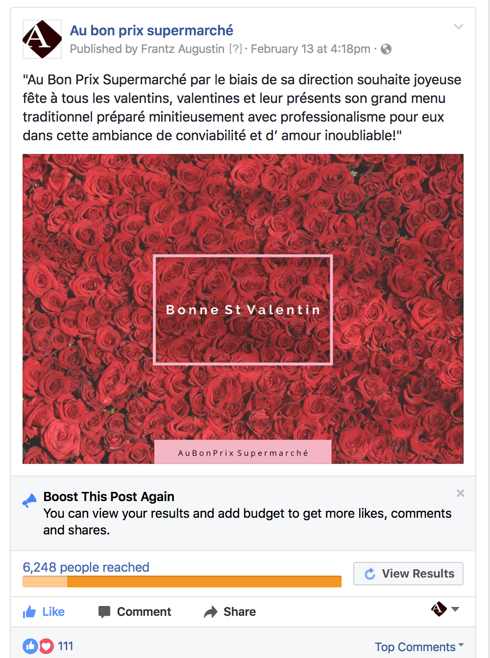 Au Bon Prix Facebook Ad example